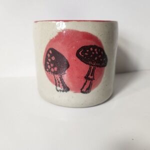 Solace Studio Pottery Mushroom Red Sun Ceramic Planter Vessel Speckled Cream